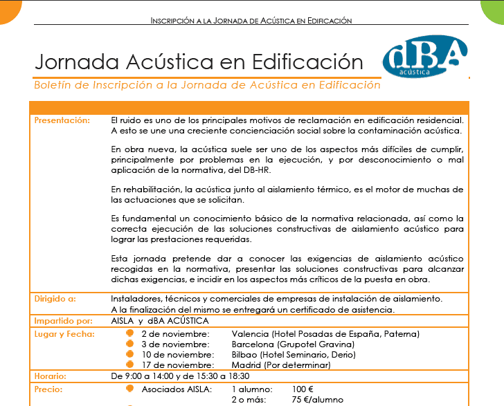 Boletín de Inscripción al curso de acústica de AISLA