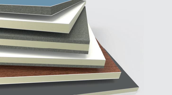 Paneles sandwich de Multipanel con núcleo aislante de poliestireno extruido y chapas de aluminio termolacadas en diferentes acabados.